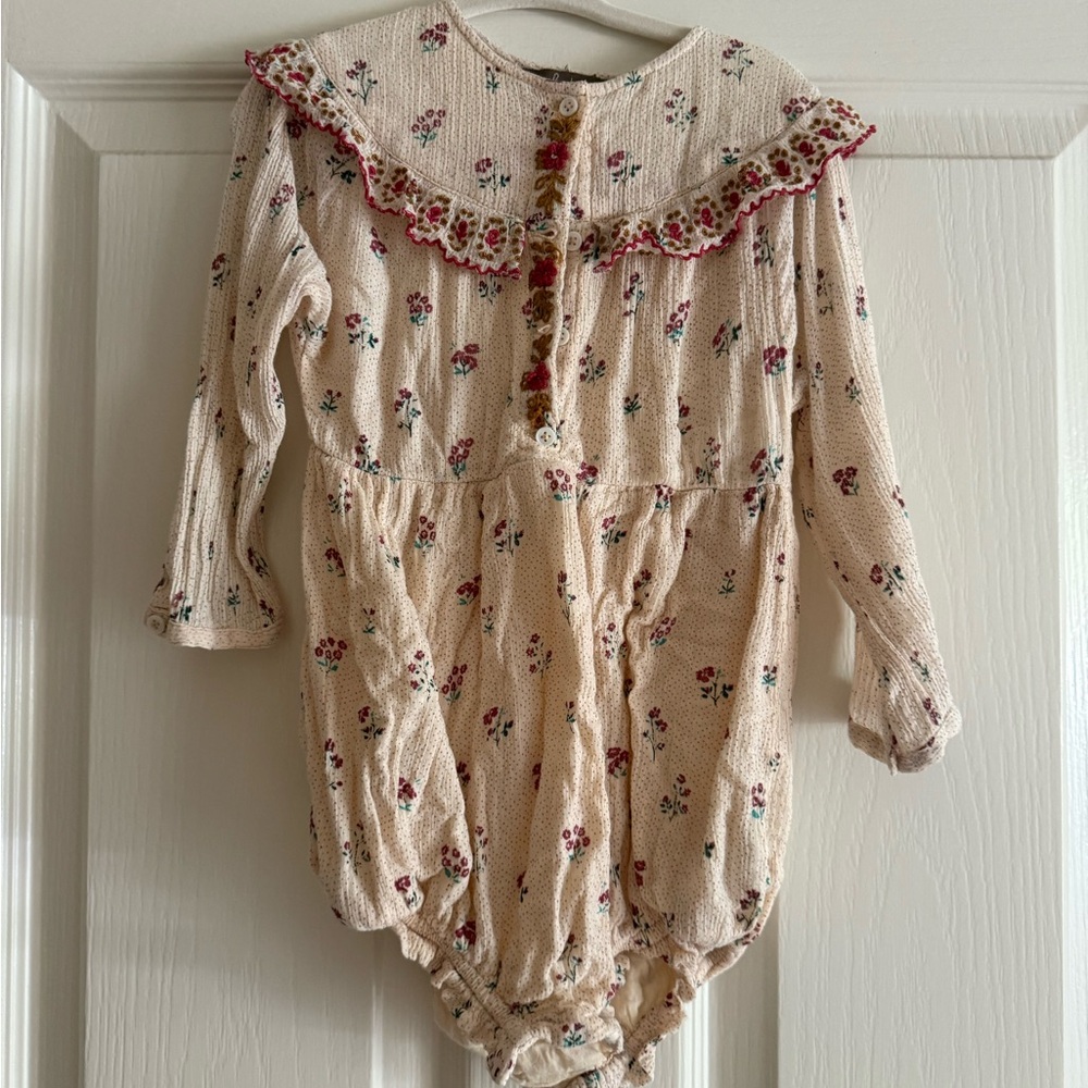 Floral Baby Romper with Ruffle Trim